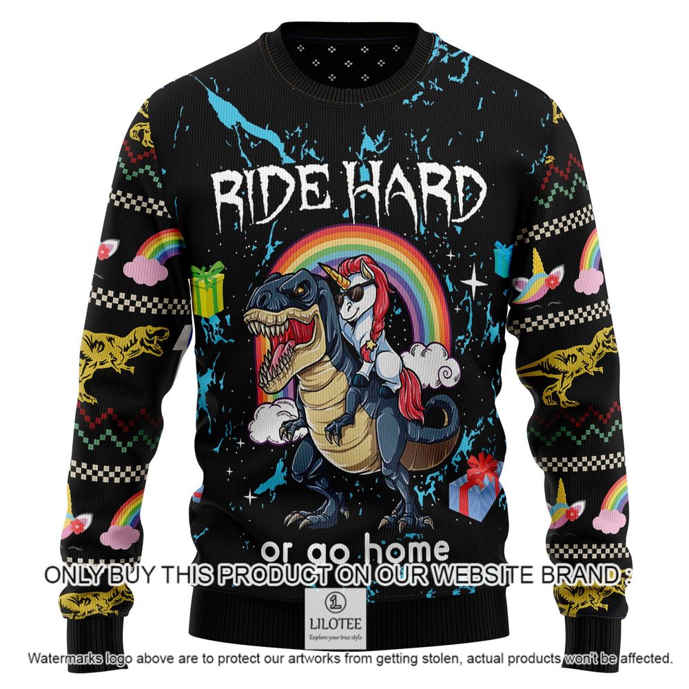 Dinosaur Unicorn Ride Hard or go Home Christmas Sweater - LIMITED EDITION 9