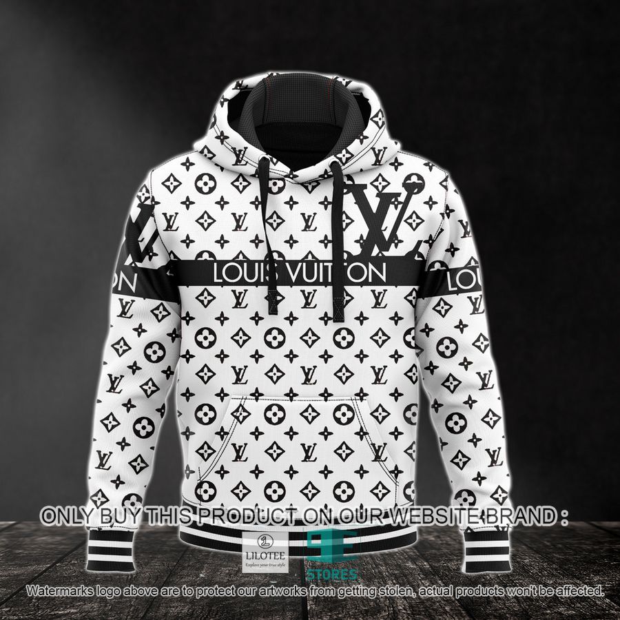 Louis Vuitton Black pattern white 3D All Over Print Hoodie 8
