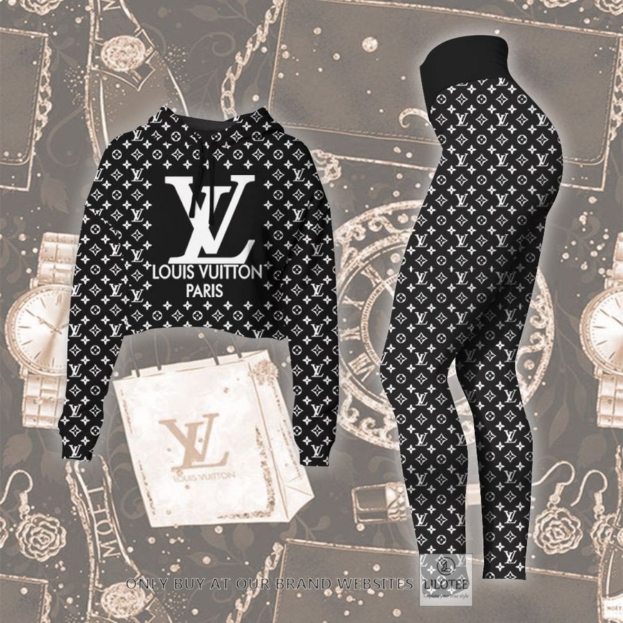 Louis Vuitton Paris white pattern Black Crop Hoodie vs Legging 3