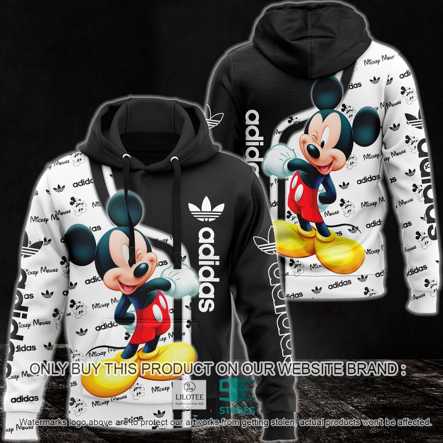 Mickey Mouse Adidas Black and white 3D All Over Print Hoodie 8