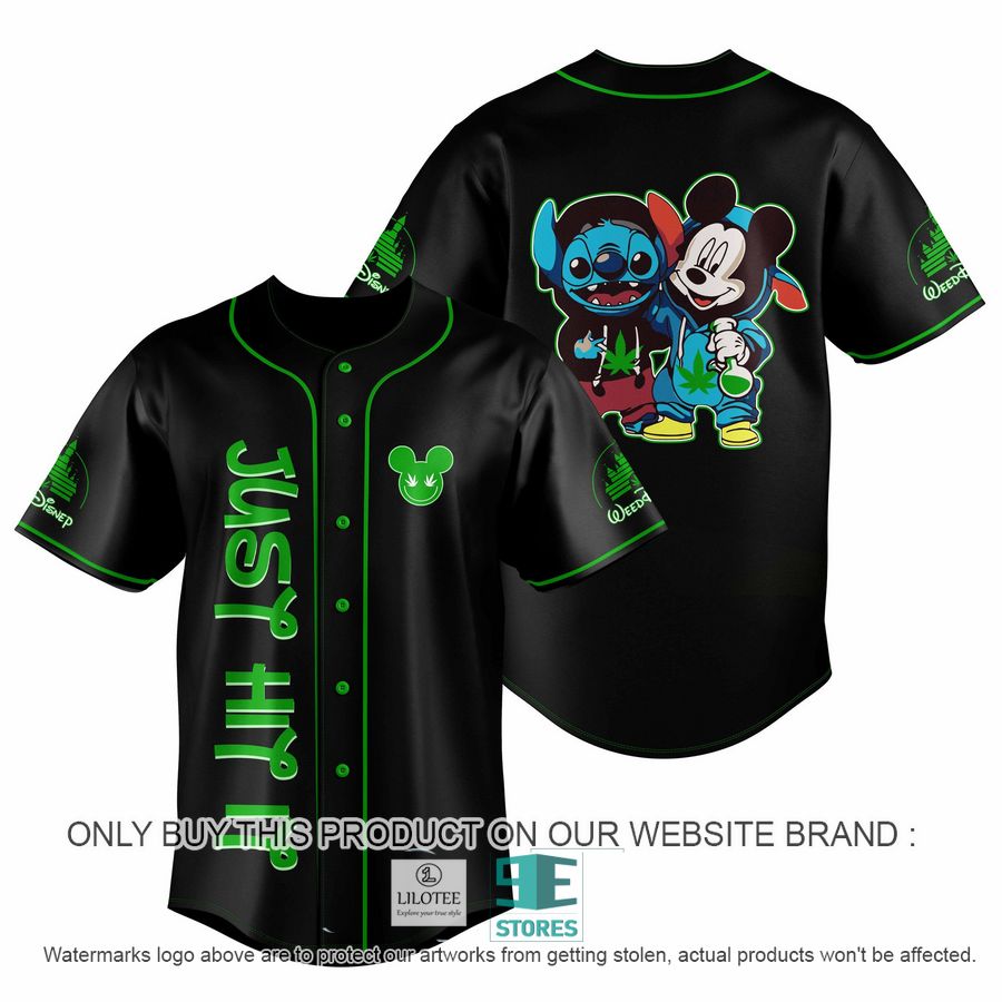 Mickey Mouse and Stitch Just Hit It Weed Baseball Jersey 7