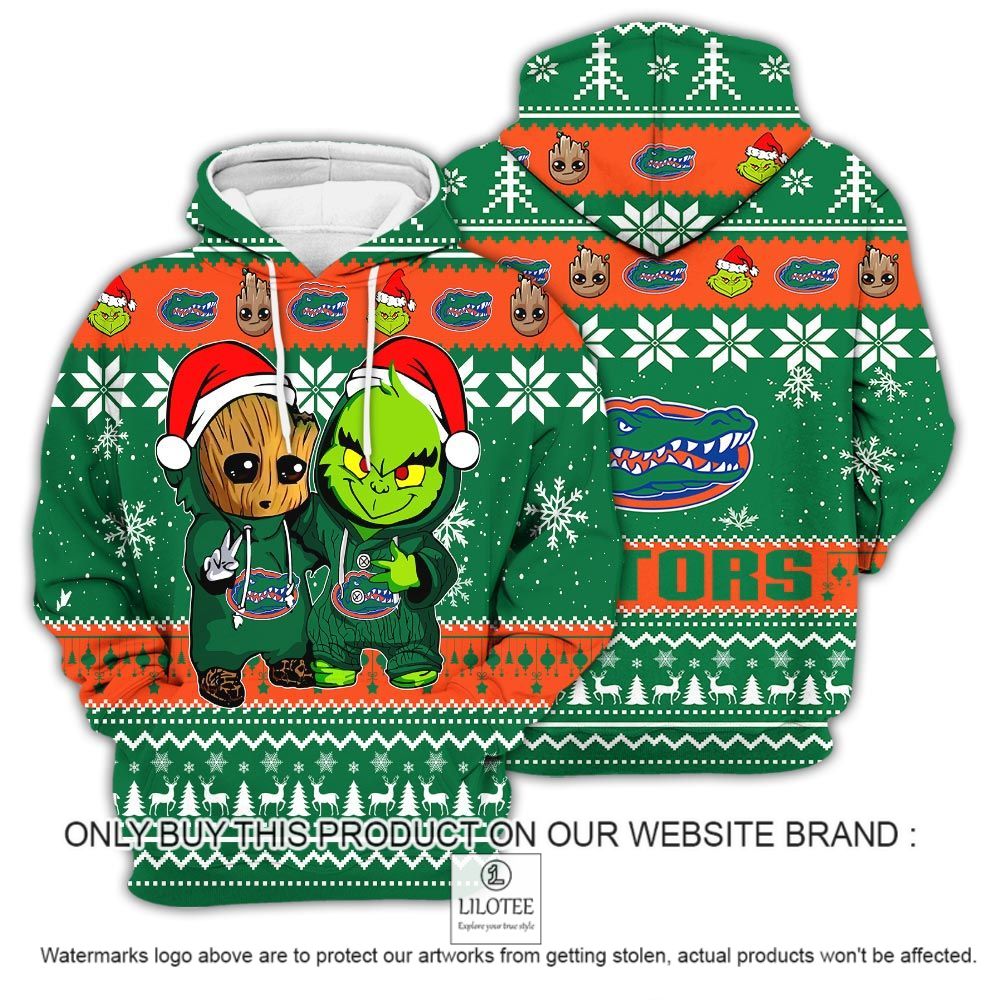 NCAA Florida Gators Baby Groot and Grinch Christmas 3D Hoodie - LIMITED EDITION 12