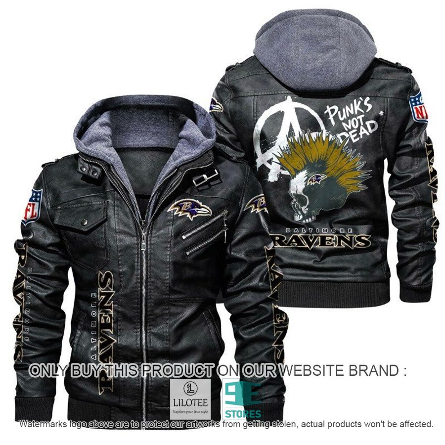 NFL Baltimore Ravens Punk's Not Dead Skull Leather Jacket - LIMITED EDITION 5