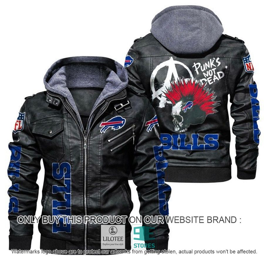 NFL Buffalo Bills Punk's Not Dead Skull Leather Jacket - LIMITED EDITION 5