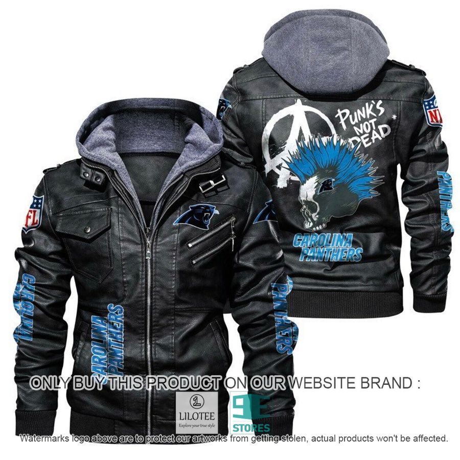 NFL Carolina Panthers Punk's Not Dead Skull Leather Jacket - LIMITED EDITION 4