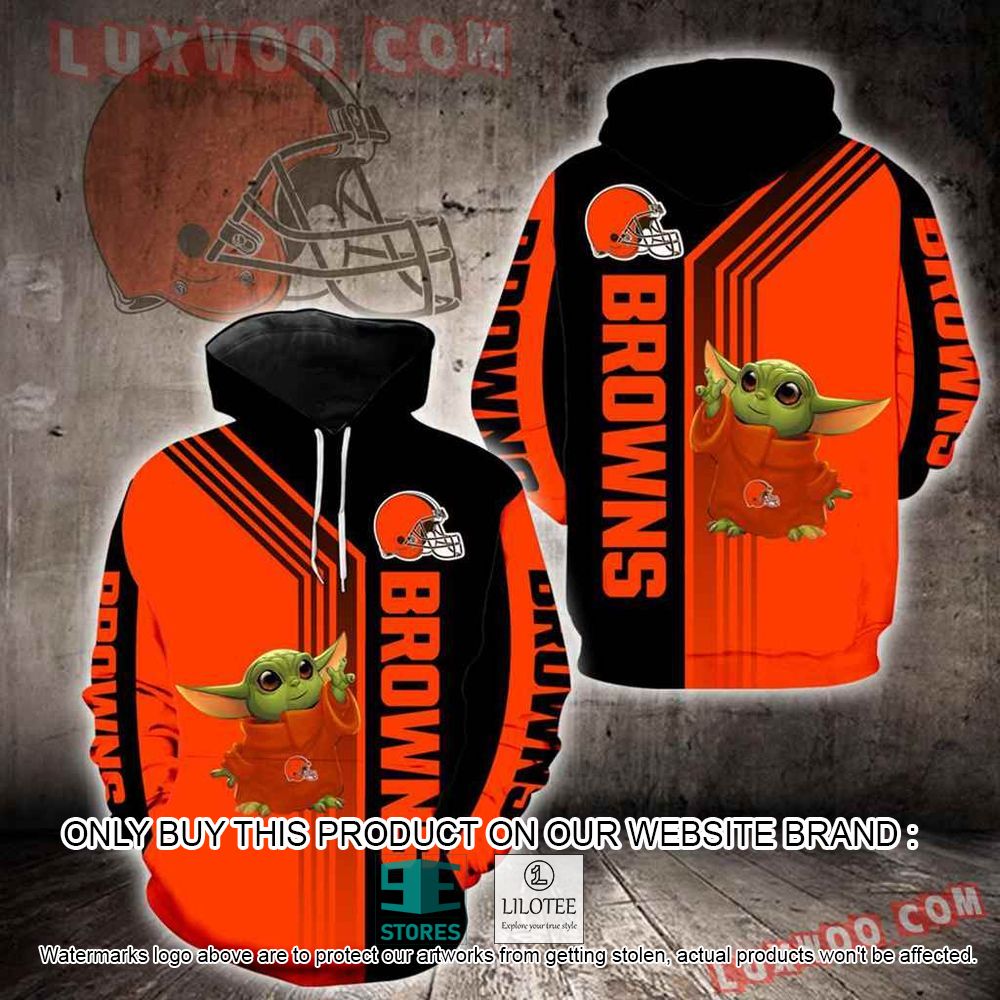 NFL Cleveland Browns Baby Yoda Orange Black 3D Hoodie - LIMITED EDITION 11