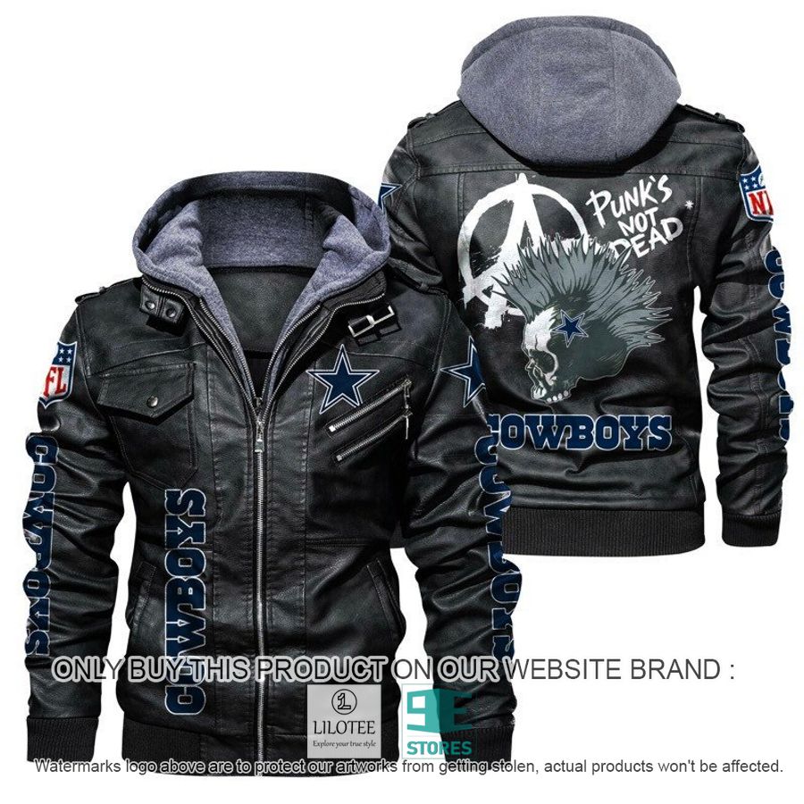 NFL Dallas Cowboys Punk's Not Dead Skull Leather Jacket - LIMITED EDITION 5