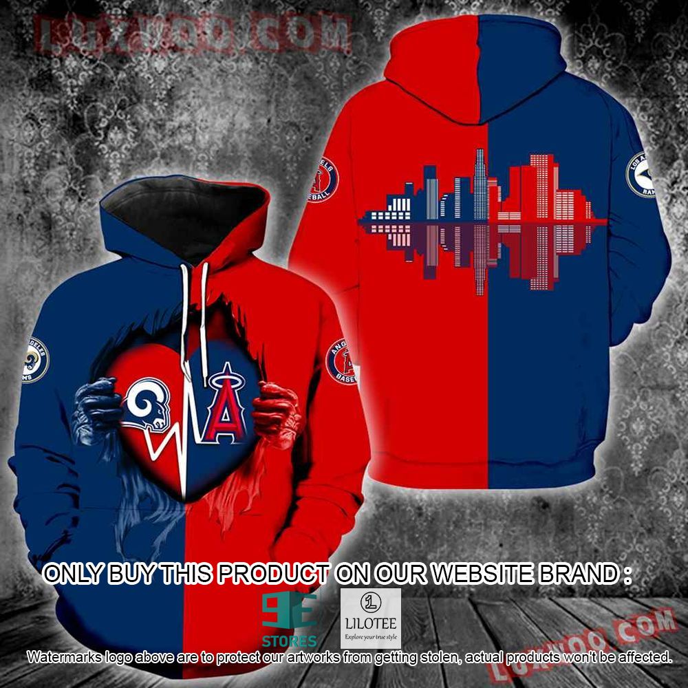 NFL Los Angeles Rams and Los Angeles Angels Red Blue 3D Hoodie - LIMITED EDITION 10