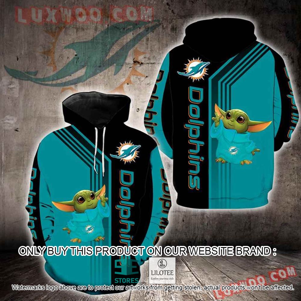 NFL Miami Dolphins Baby Yoda Blue Black 3D Hoodie - LIMITED EDITION 10