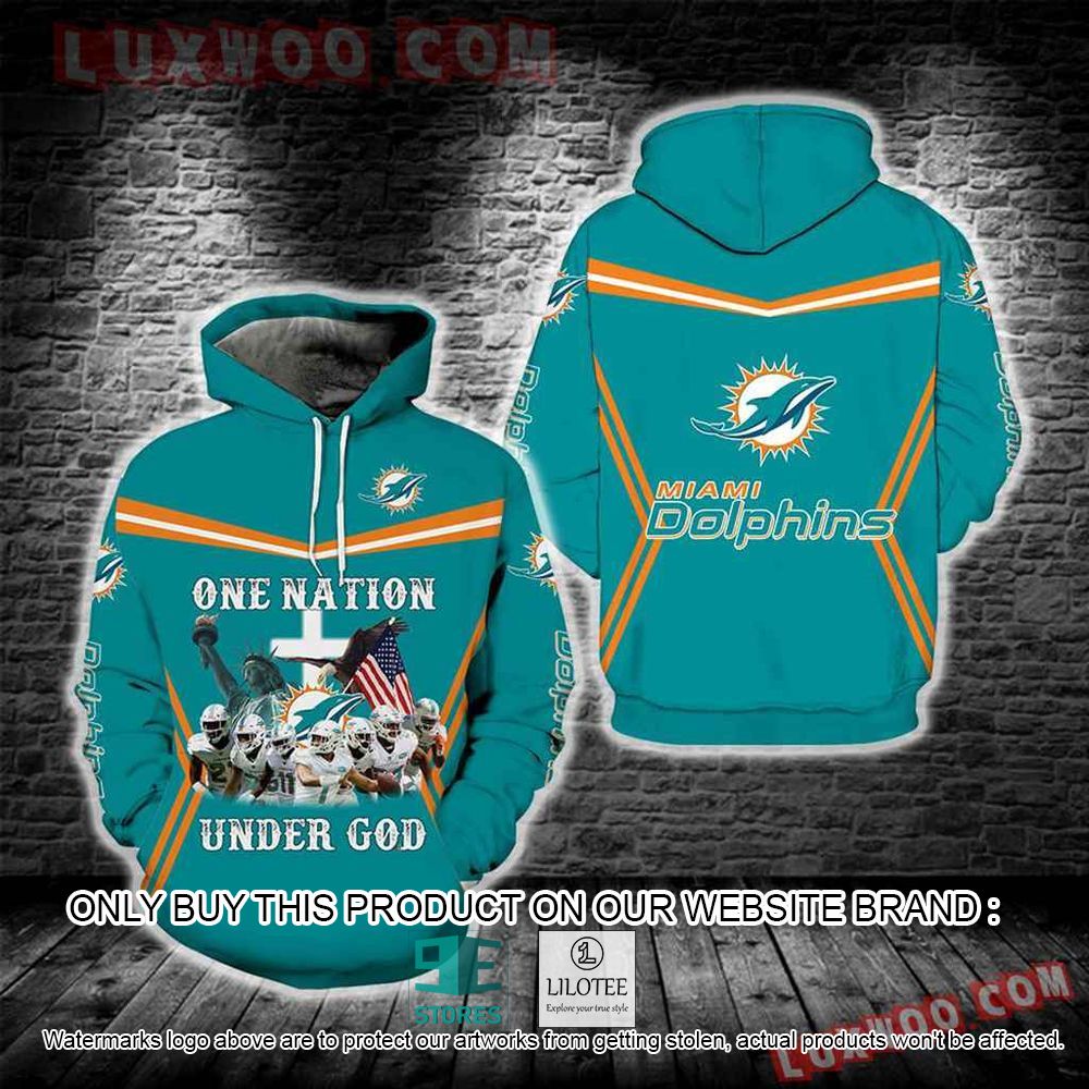 NFL Miami Dolphins One Nation Under God Blue 3D Hoodie - LIMITED EDITION 10