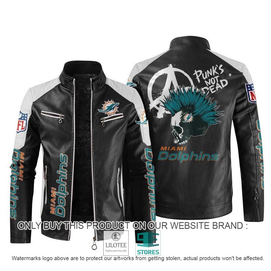 NFL Miami Dolphins Punk's Not Dead Skull Block Leather Jacket - LIMITED EDITION 10
