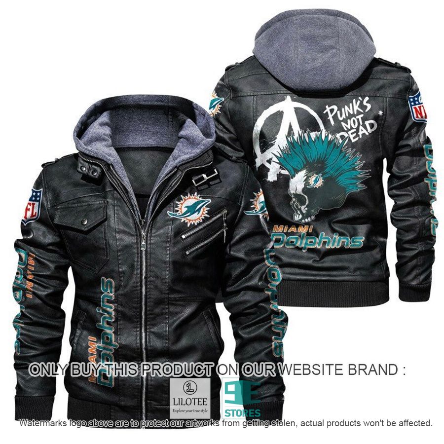 NFL Miami Dolphins Punk's Not Dead Skull Leather Jacket - LIMITED EDITION 4