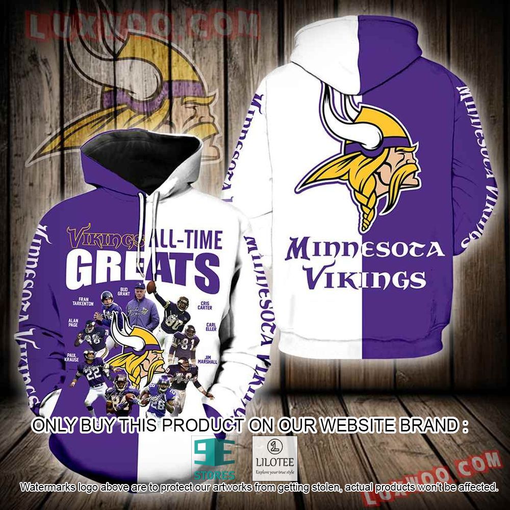 NFL Minnesota Vikings All Time Greats White Purple 3D Hoodie - LIMITED EDITION 10