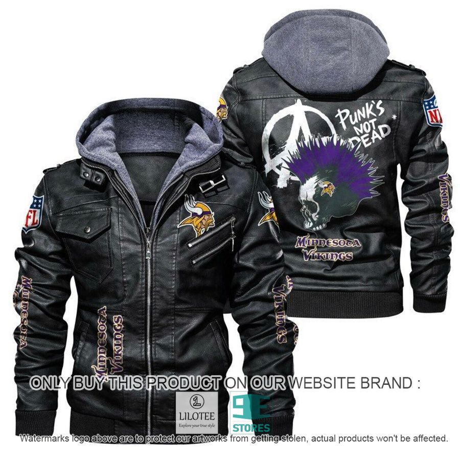 NFL Minnesota Vikings Punk's Not Dead Skull Leather Jacket - LIMITED EDITION 5