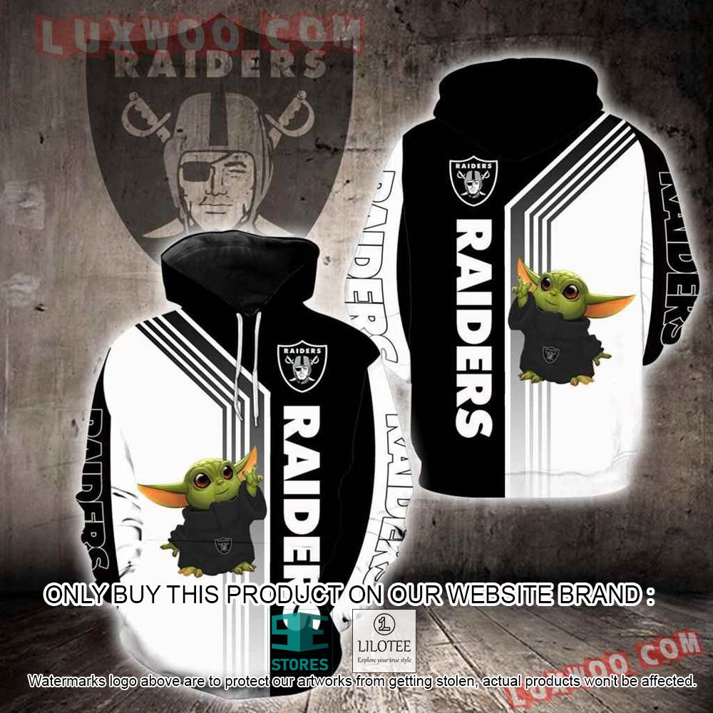 NFL Oakland Raiders Baby Yoda Black White 3D Hoodie - LIMITED EDITION 10