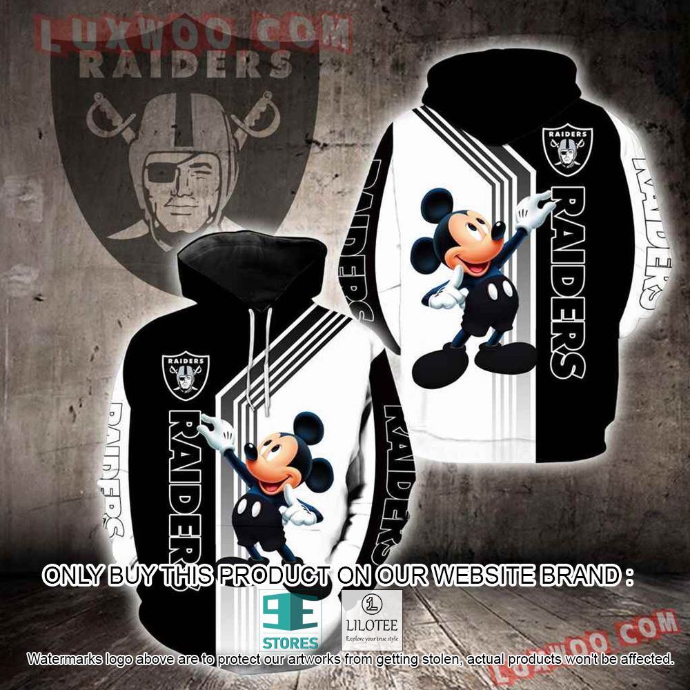 NFL Oakland Raiders Mickey Mouse Black White 3D Hoodie - LIMITED EDITION 10
