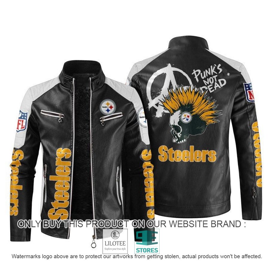 NFL Pittsburgh Steelers Punk's Not Dead Skull Block Leather Jacket - LIMITED EDITION 11