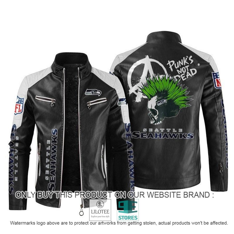 NFL Seattle Seahawks Punk's Not Dead Skull Block Leather Jacket - LIMITED EDITION 11