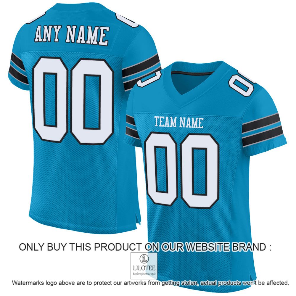 Panther Blue White-Black Mesh Authentic Personalized Football Jersey - LIMITED EDITION 10