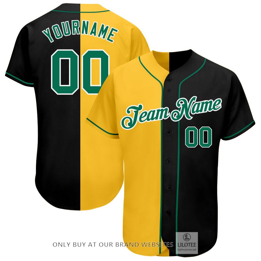 Personalized Black Kelly Green Gold Split Baseball Jersey - LIMITED EDITION 6
