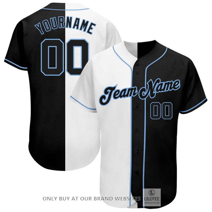 Personalized White Black Light Blue Split Baseball Jersey - LIMITED EDITION 7