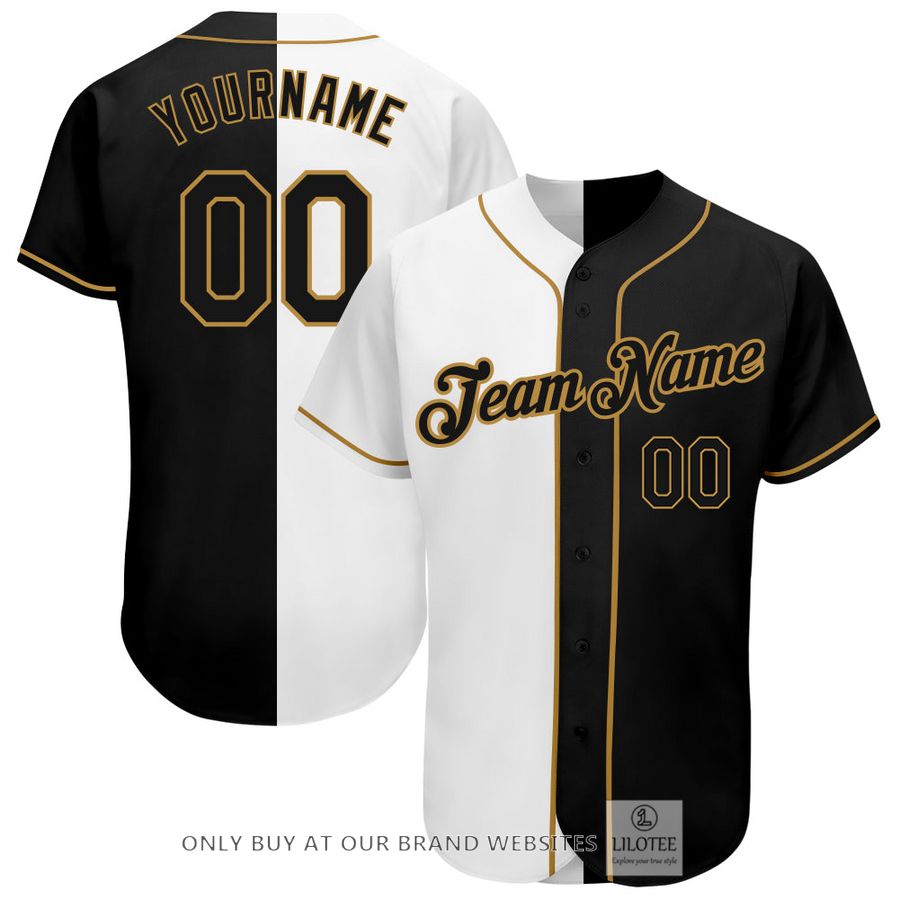 Personalized White Black Old Gold Split Baseball Jersey - LIMITED EDITION 7