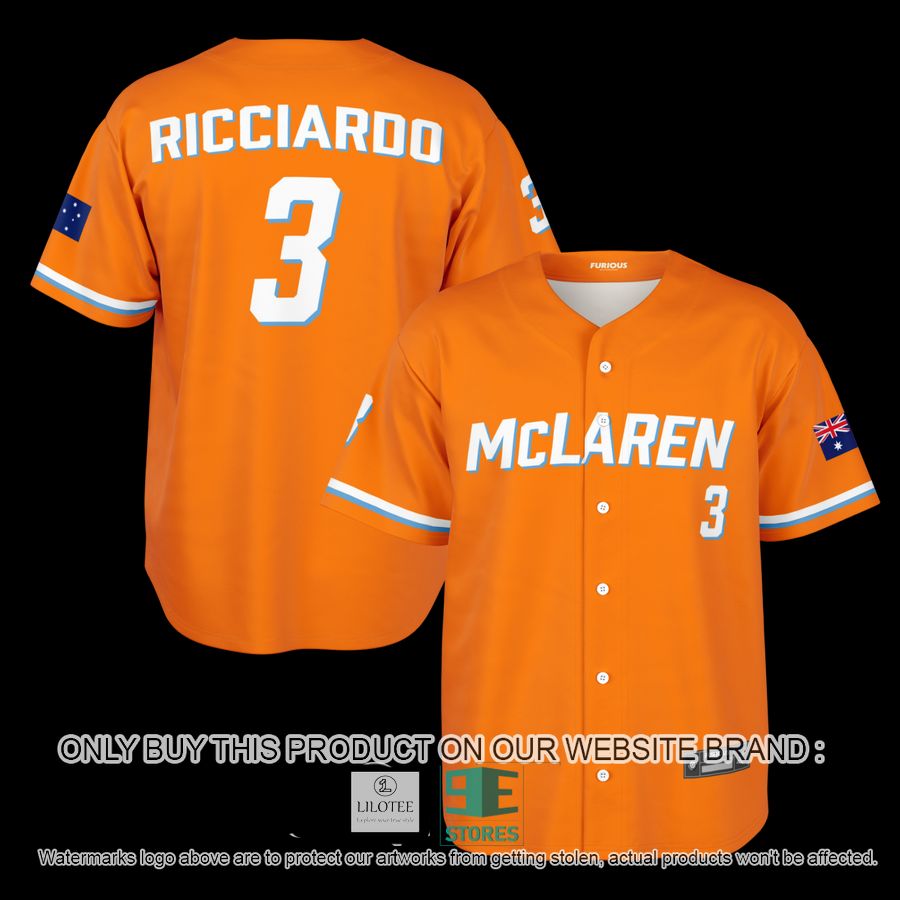 Ricciardo McLaren 3 Orange Papaya Baseball Jersey 12