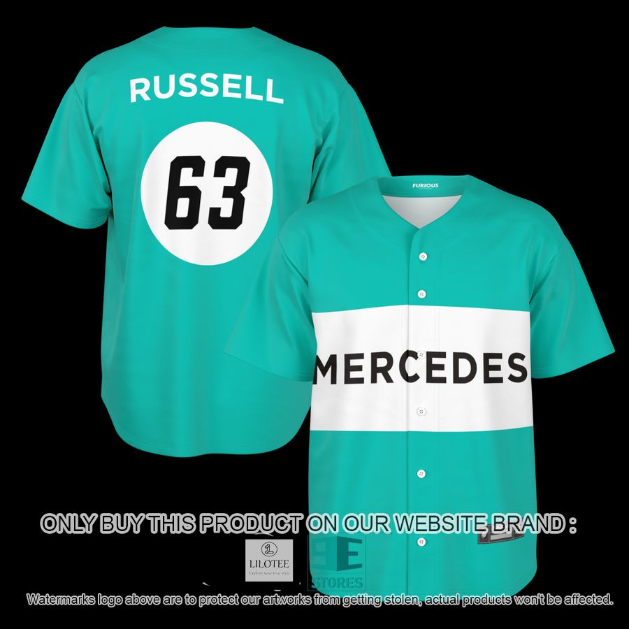 Russell Mercedes 63 Cyan Blue Baseball Jersey 12