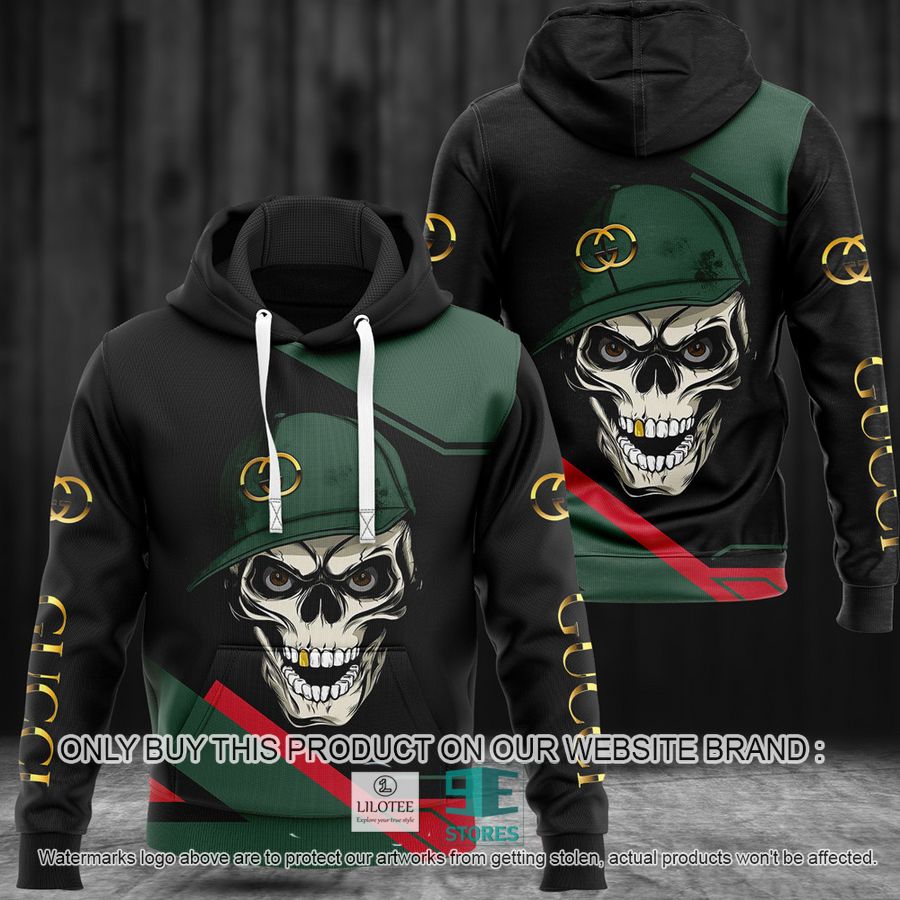 Skull Wearing hat Gucci Green 3D All Over Print Hoodie 9