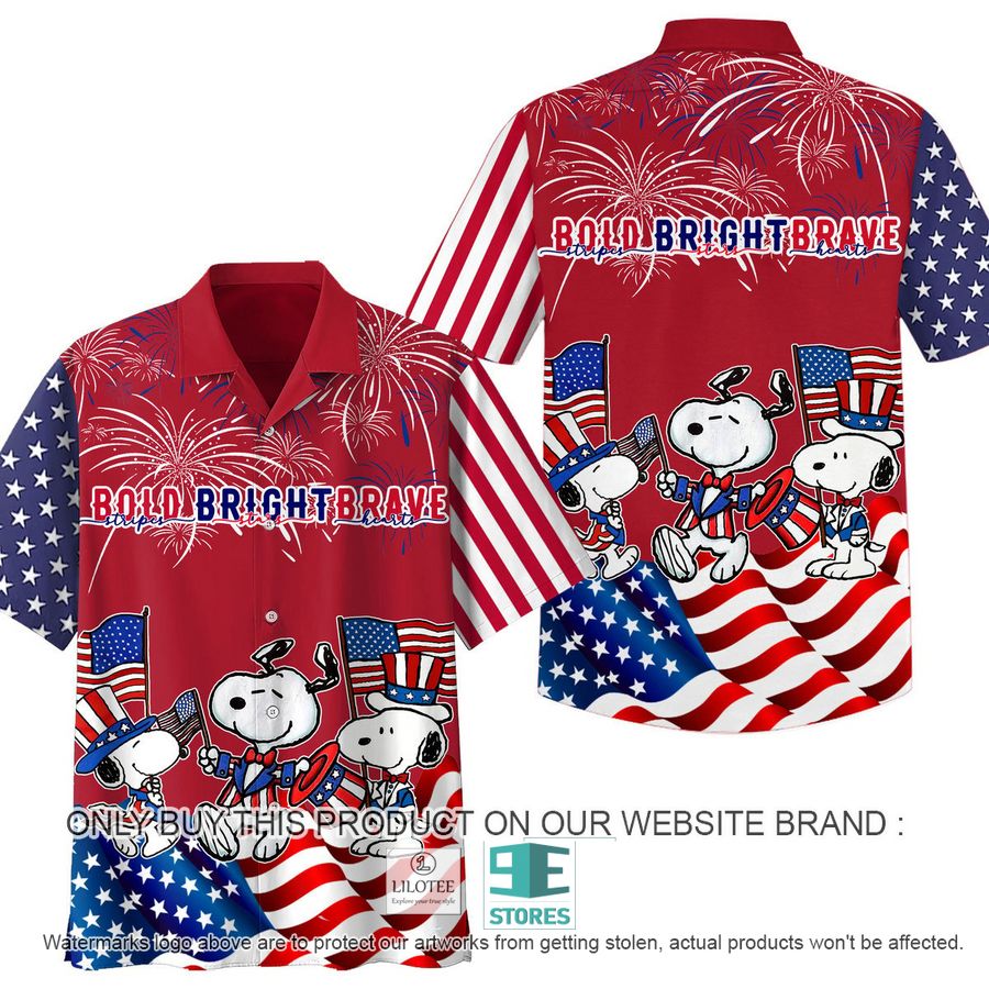 Snoopy Dog Firework Clown US Flag Bold Bright Brave Hawaiian Shirt 7
