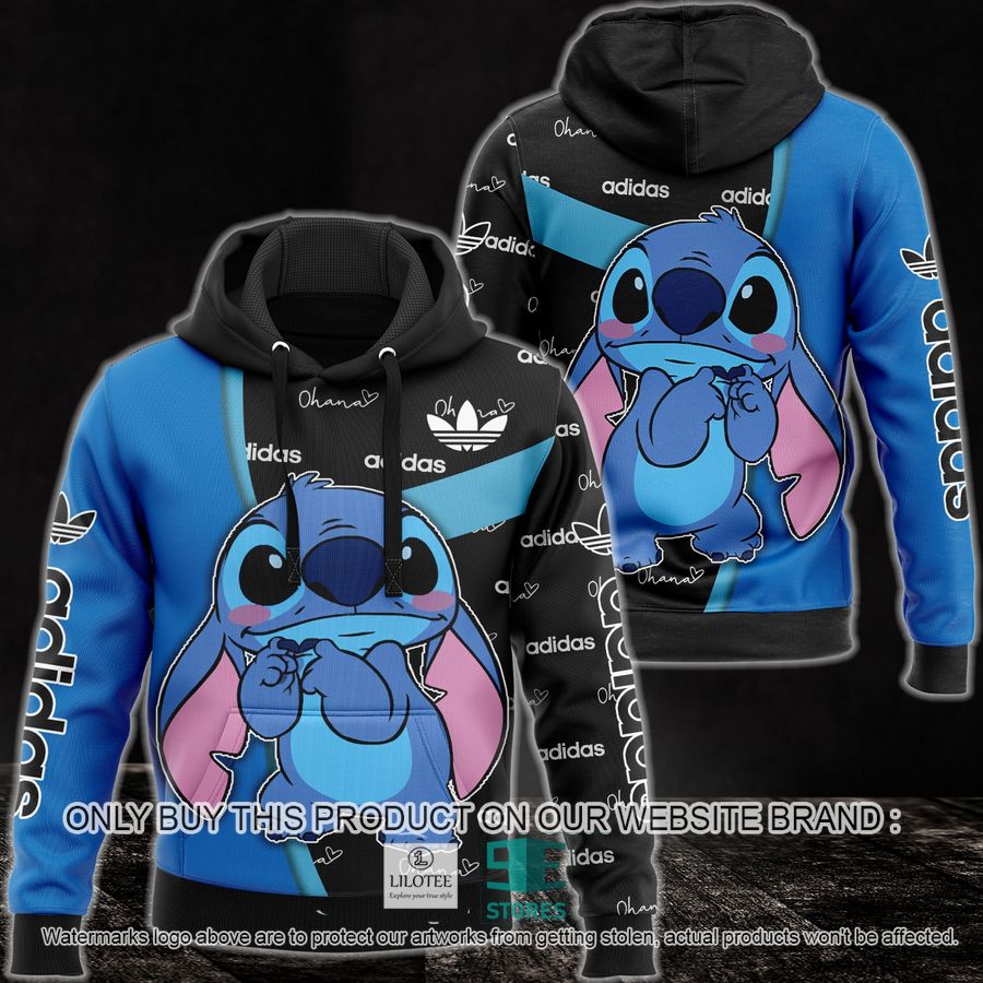 Stitch Ohana Adidas Black Blue 3D All Over Print Hoodie 8