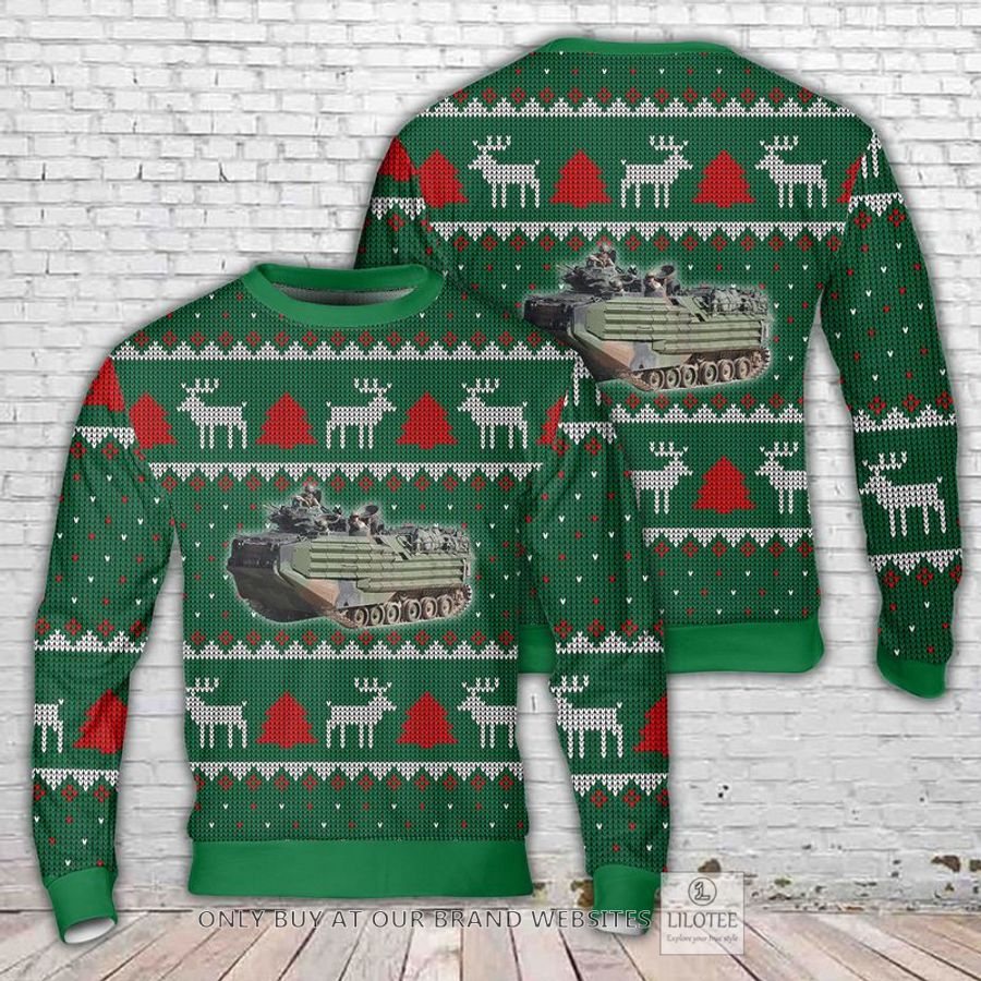 USMC Armoured personnel carrier AAV-7 Christmas Ugly Christmas Sweatshirt 6