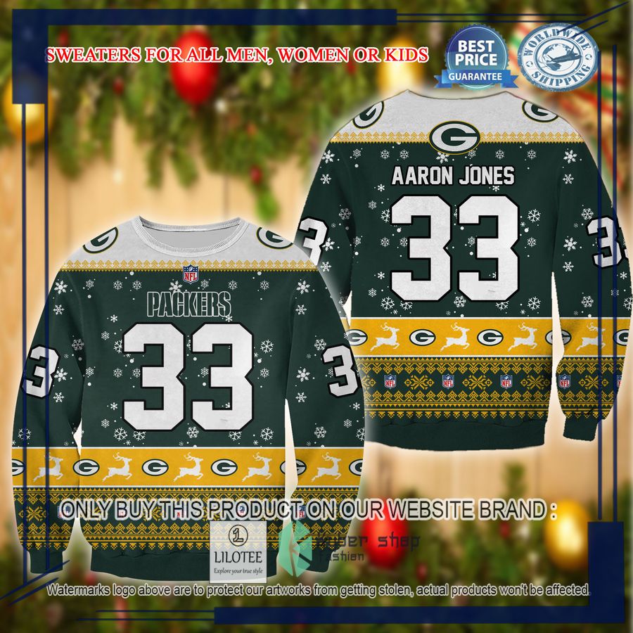 aaron jones green bay packers christmas sweater 1 75582