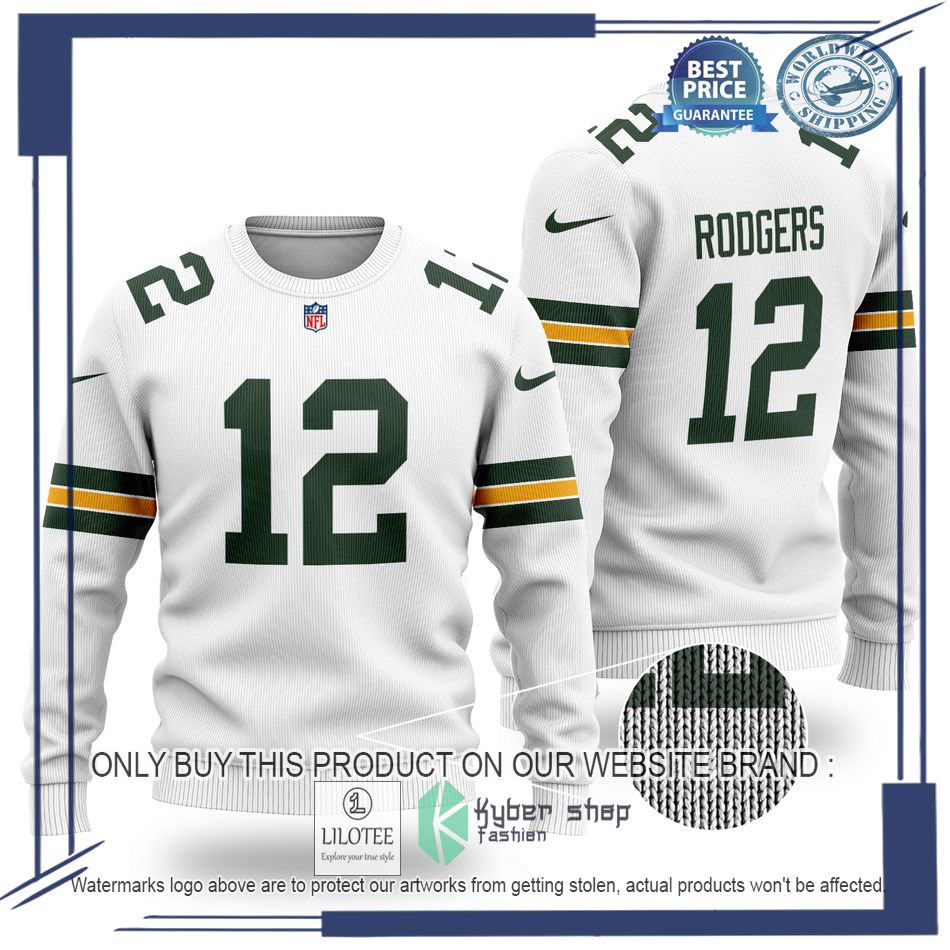 aaron rodgers 12 green bay packers nfl white wool sweater 1 22654