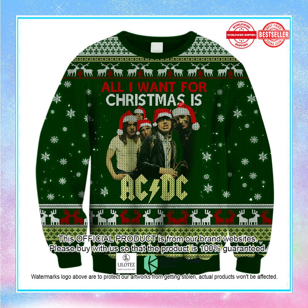 all i want for christmas is acdc green sweater 1 449