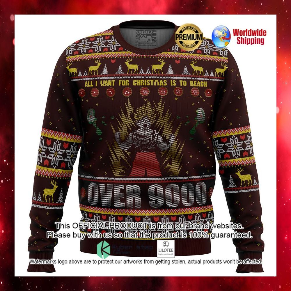anime dragon ball z goku over 9000 christmas sweater 1 590