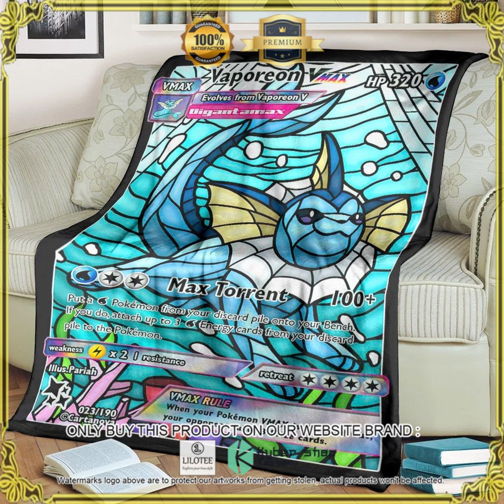 Card Card Vaporeon Hybrid Vmax Stain Glass Custom Pokemon Soft Blanket - LIMITED EDITION 6