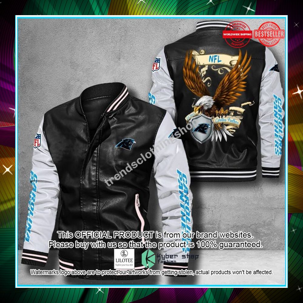 carolina panthers nfl eagle leather bomber jacket 1 750
