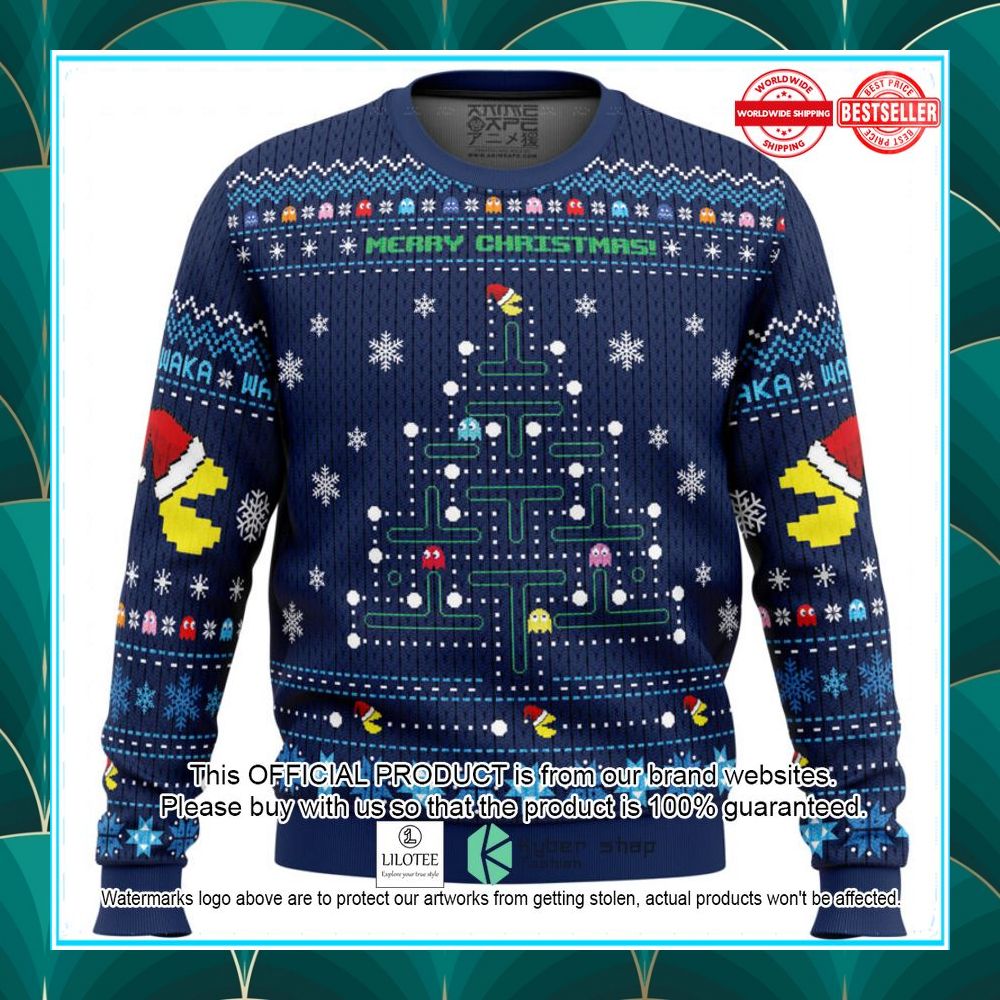 christmas tree pac man blue sweater 1 477