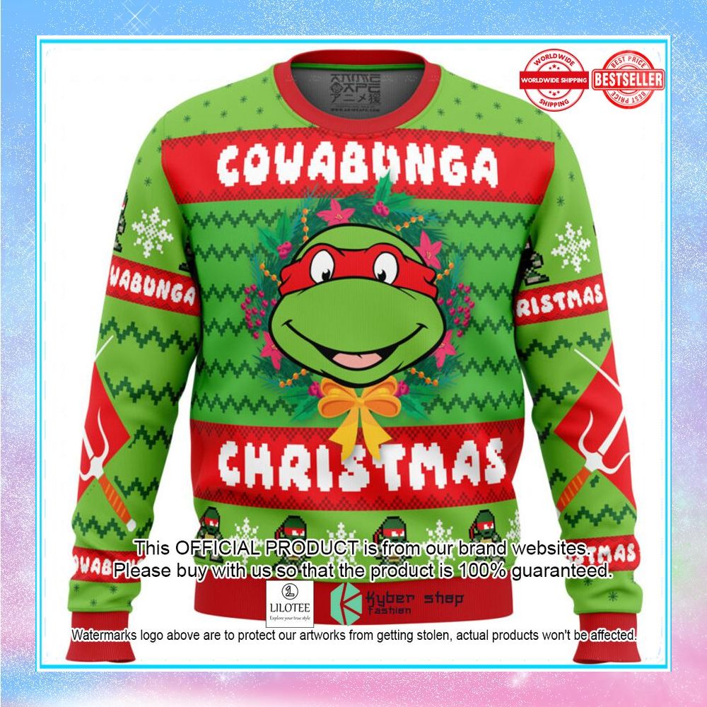 cowabunga raphael christmas teenage mutant ninja turtles christmas sweater 1 81