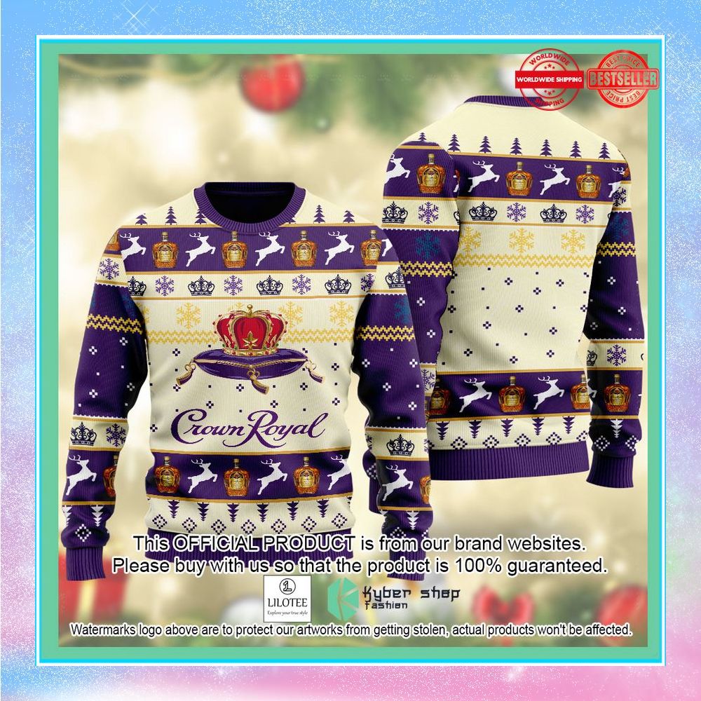 crown royal logo purple khaki chirstmas sweater 1 487
