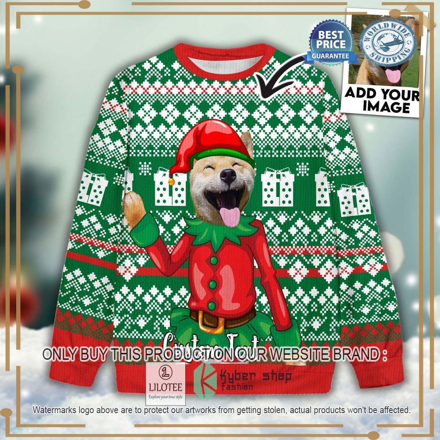 custom pet photo christmas elf green christmas sweater 1 87245