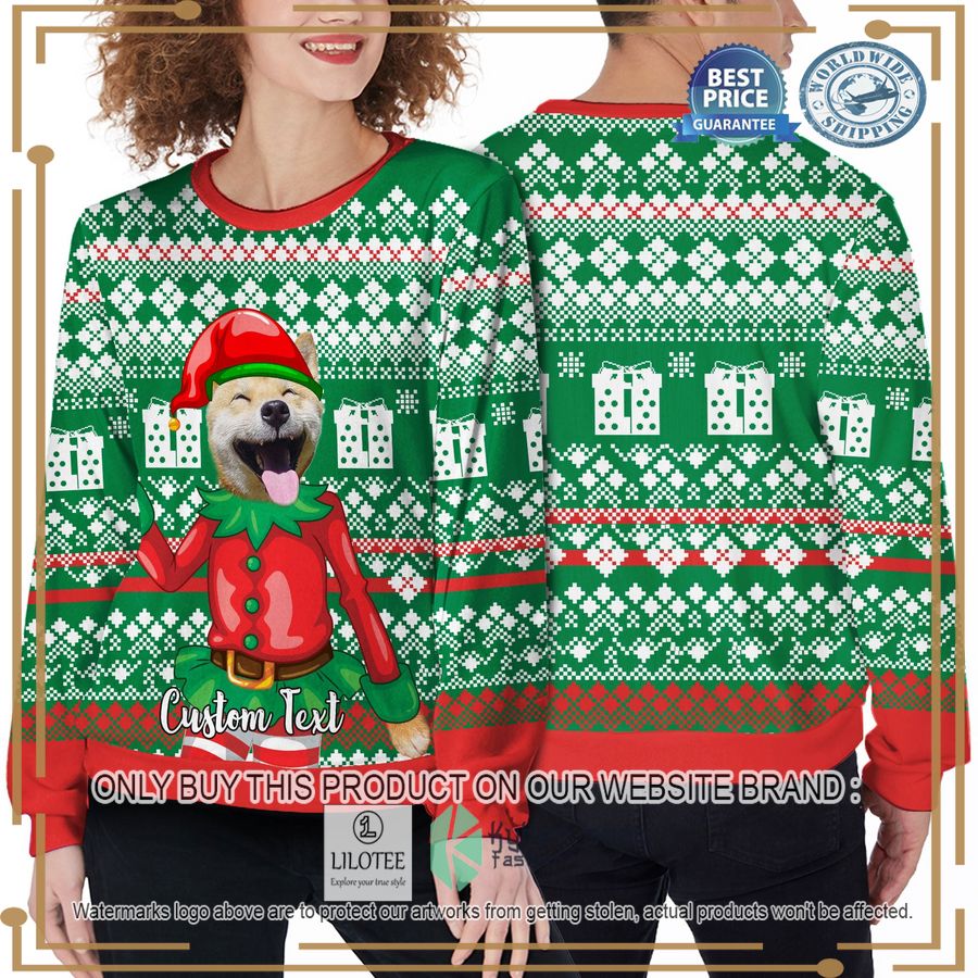 custom pet photo christmas elf green christmas sweater 2 57258