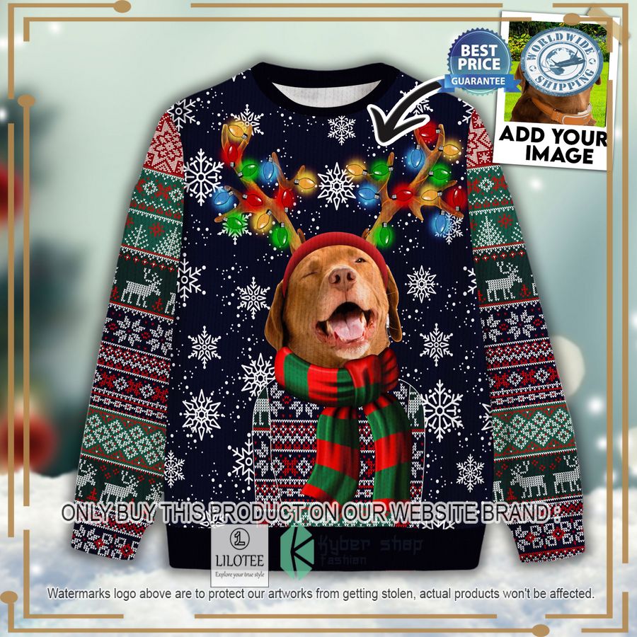custom pet photo reindeer horn christmas sweater 1 37108