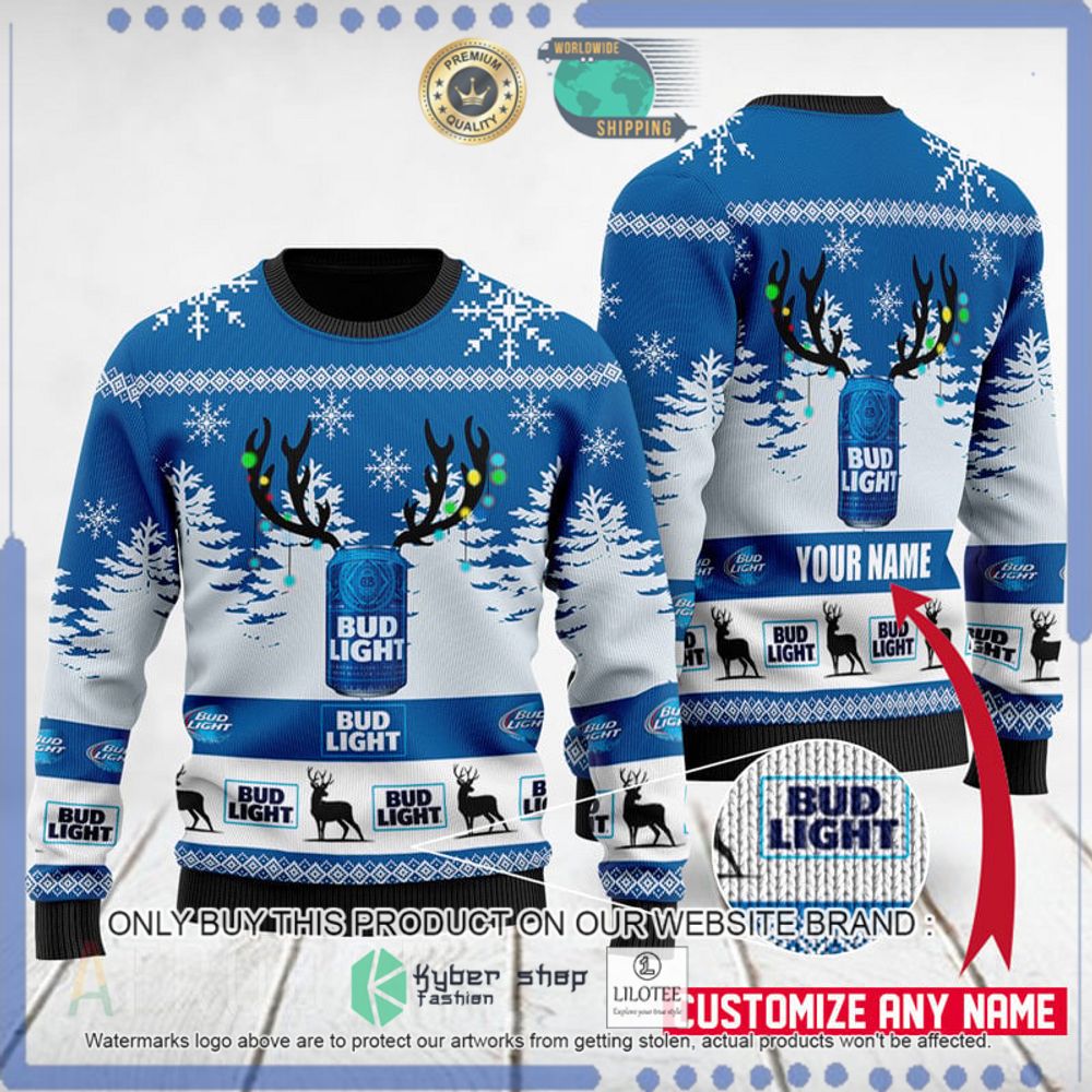 deer bud light your name christmas sweater 1 98850