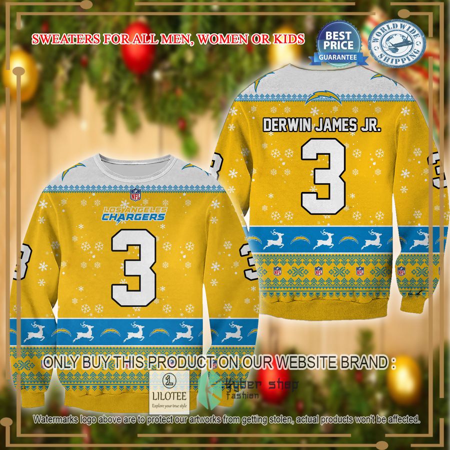 derwin james jr los angeles chargers christmas sweater 1 76897