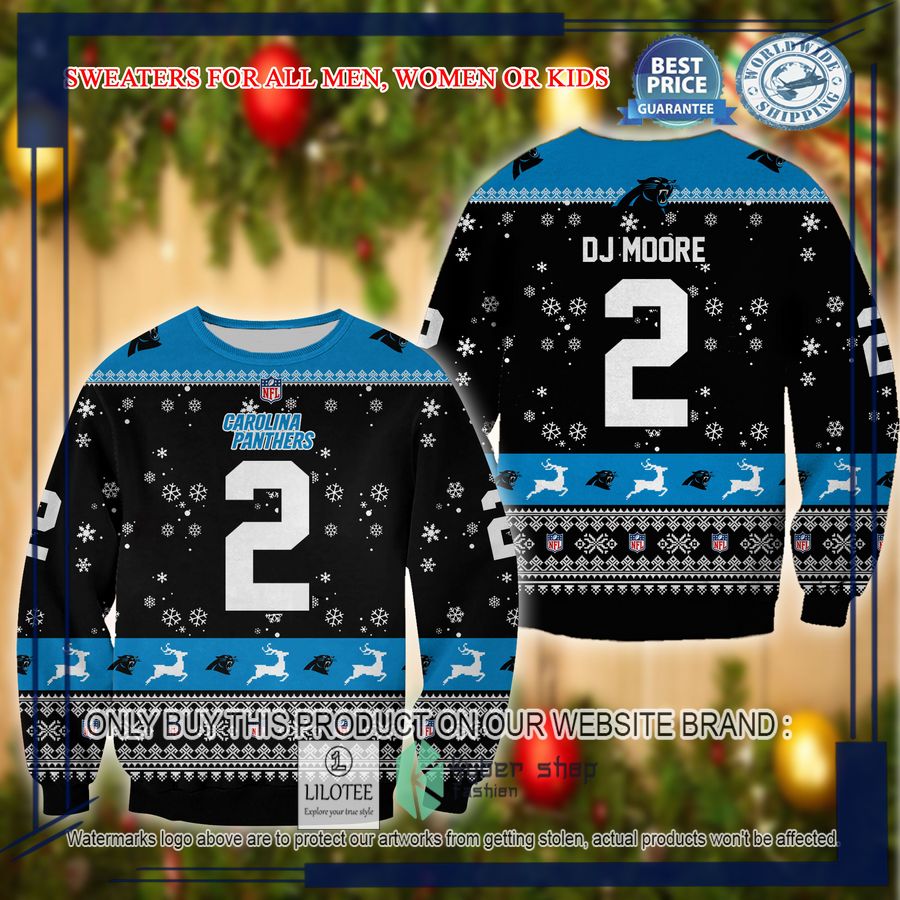 dj moore carolina panthers christmas sweater 1 21657