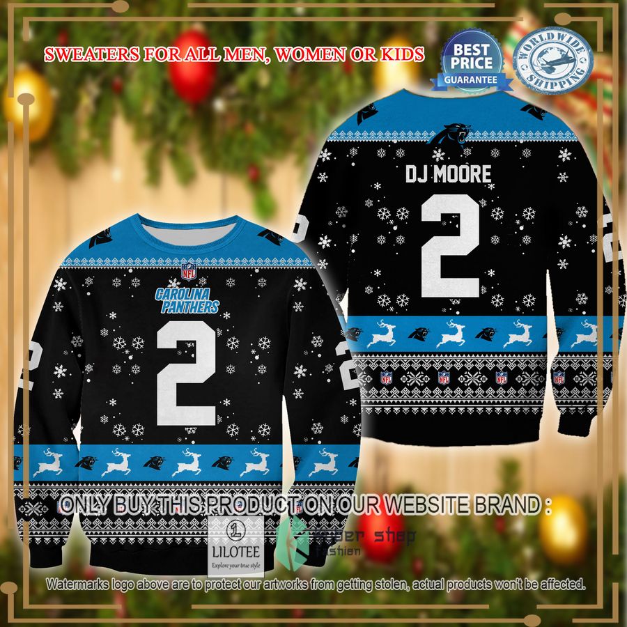 dj moore carolina panthers christmas sweater 1 45541
