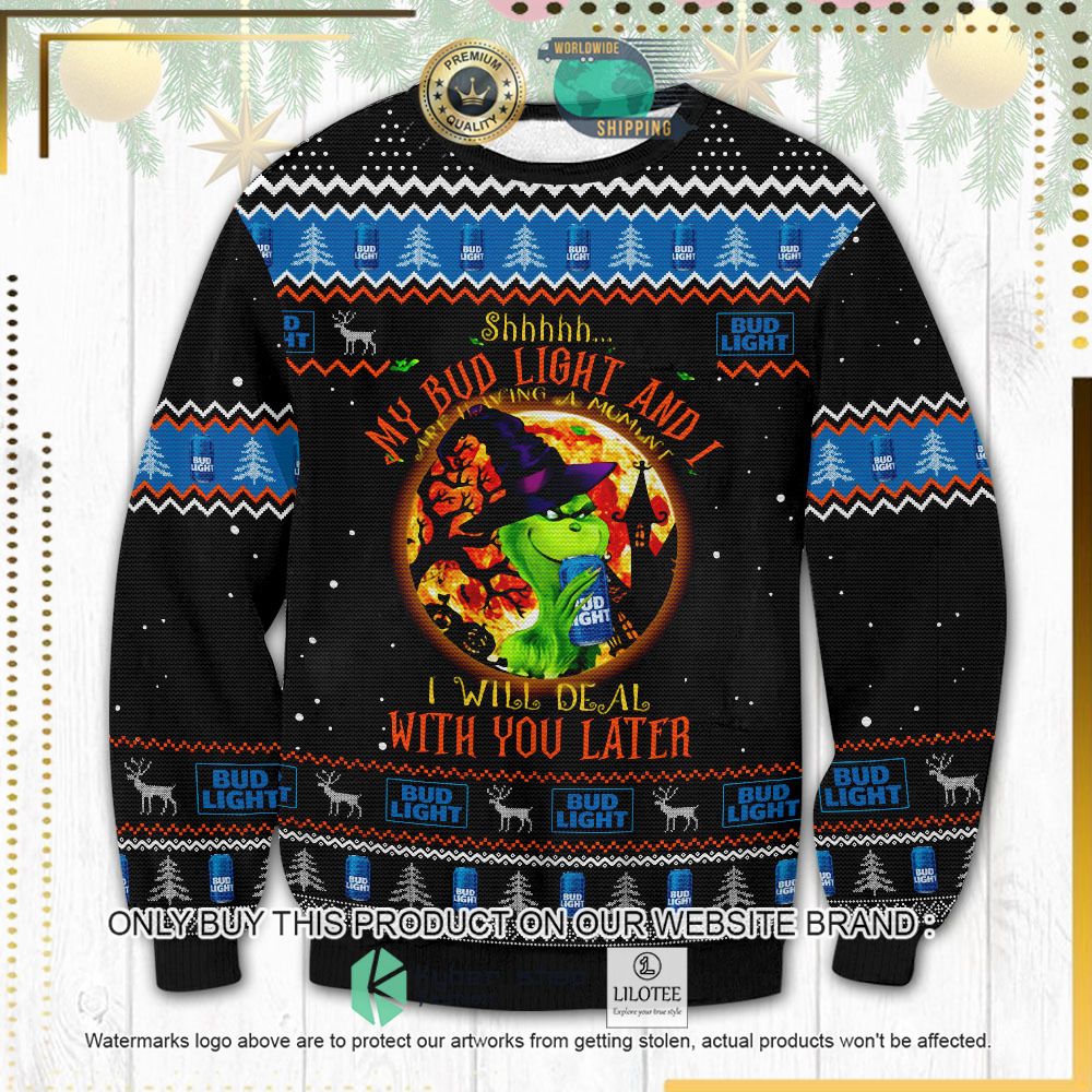 grinch halloween bud light beer knitted christmas sweater 1 23727