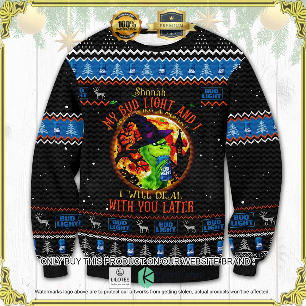 grinch halloween bud light beer knitted christmas sweater 1 70910